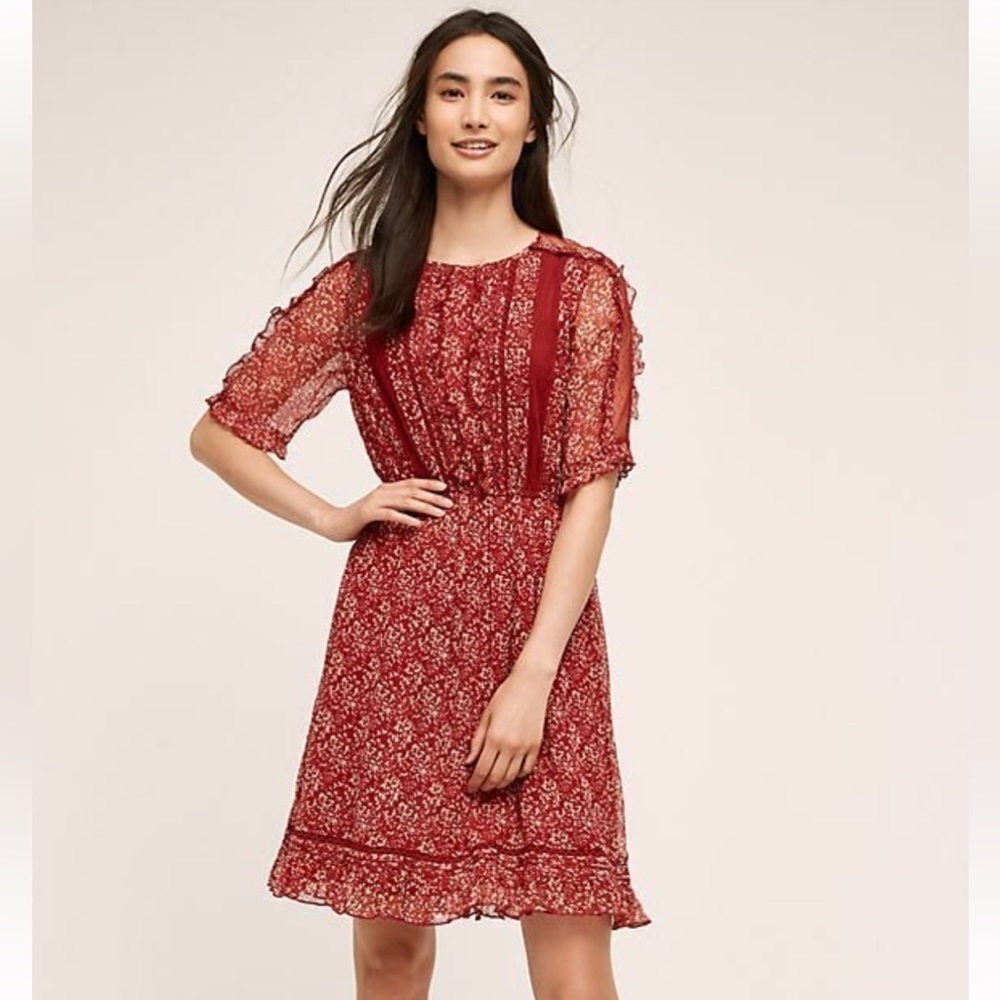 Anthropologie Floreat Red Amber Ruffle Lace Dress Sz 6 - Picture 2 of 11